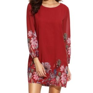 Long Sleeve Floral Dress- Red New Without Tags